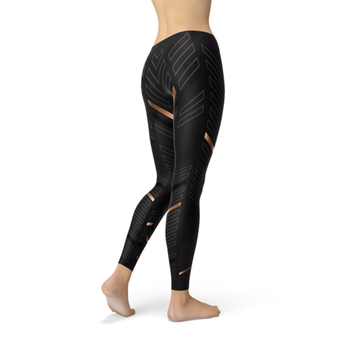 Damskie sportowe legginsy w paski w kolorze czarnym