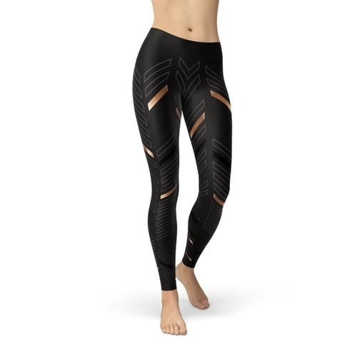 Damskie sportowe legginsy w paski w kolorze czarnym