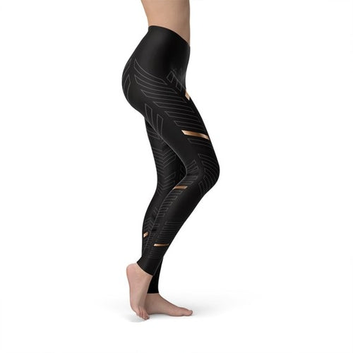 Damskie sportowe legginsy w paski w kolorze czarnym