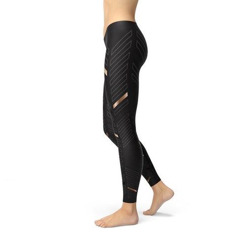 Damskie sportowe legginsy w paski w kolorze czarnym